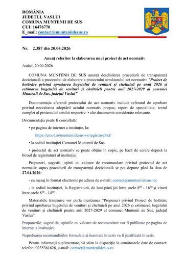 Anunț  elaborare Ph buget 2026