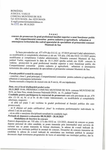 Anunț concurs promovare în grad