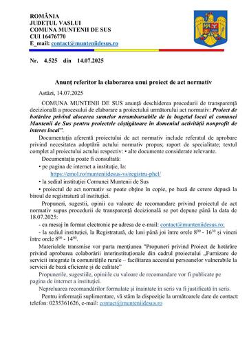 Anunț elaborare PH fonduri nerambursabile